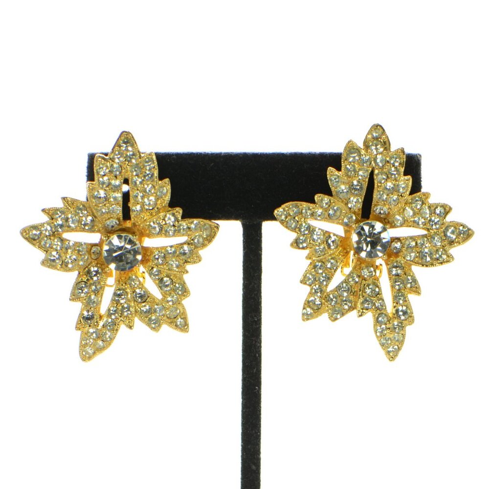 Vintage Kenneth Jay Lane KJL Goldtone Crystal Clip Earrings - Picture 4 of 9